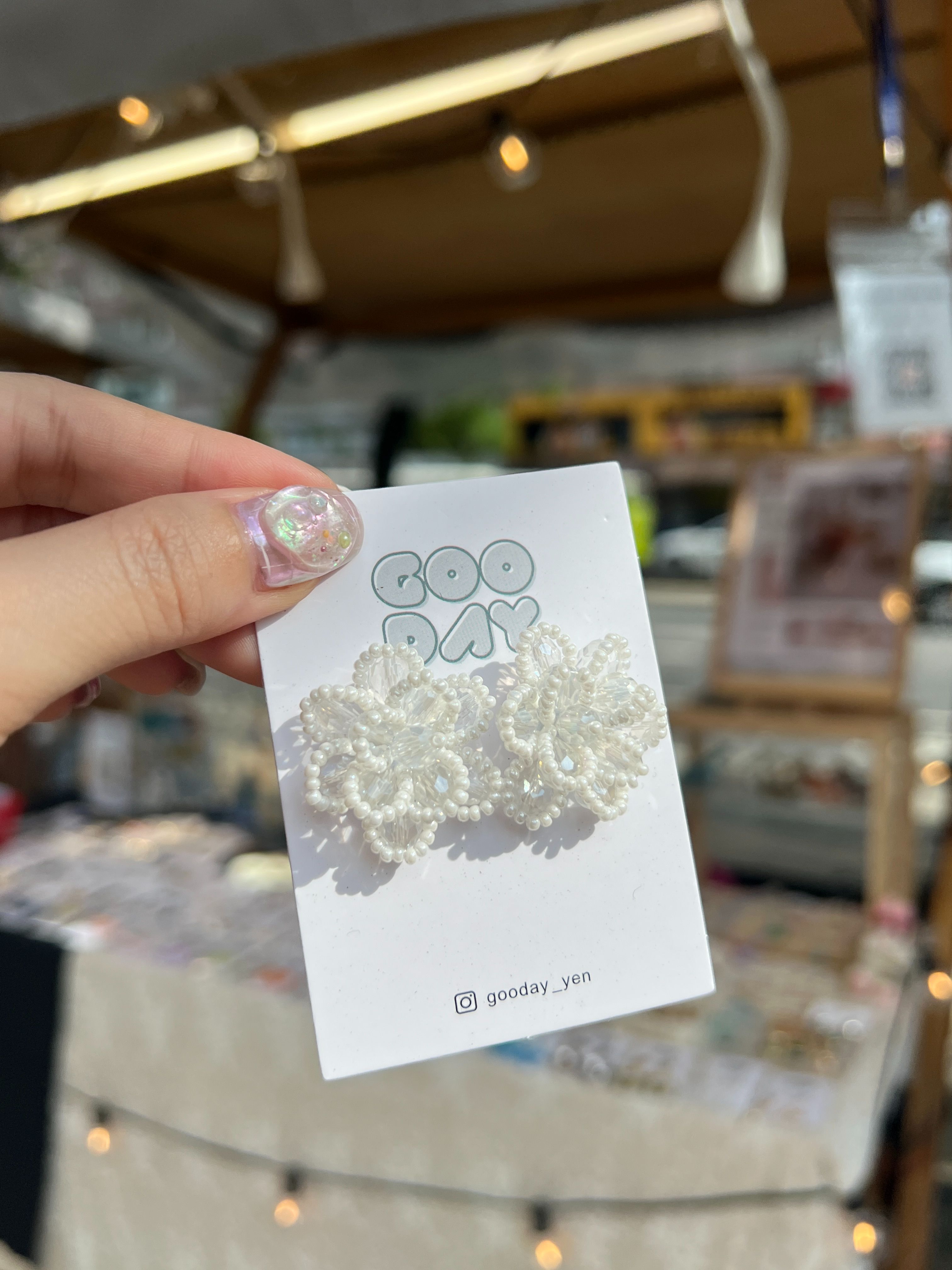 日系串珠花朵耳環