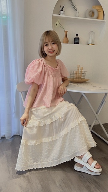 法式泡泡綁帶上衣