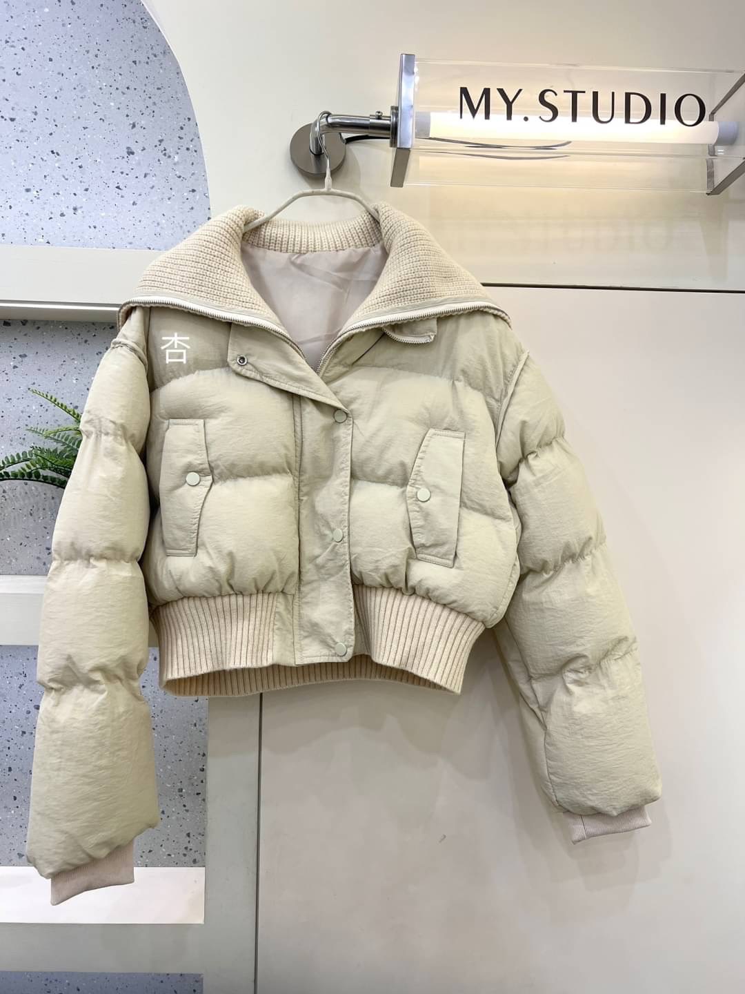 新品-假兩件針織鋪棉外套