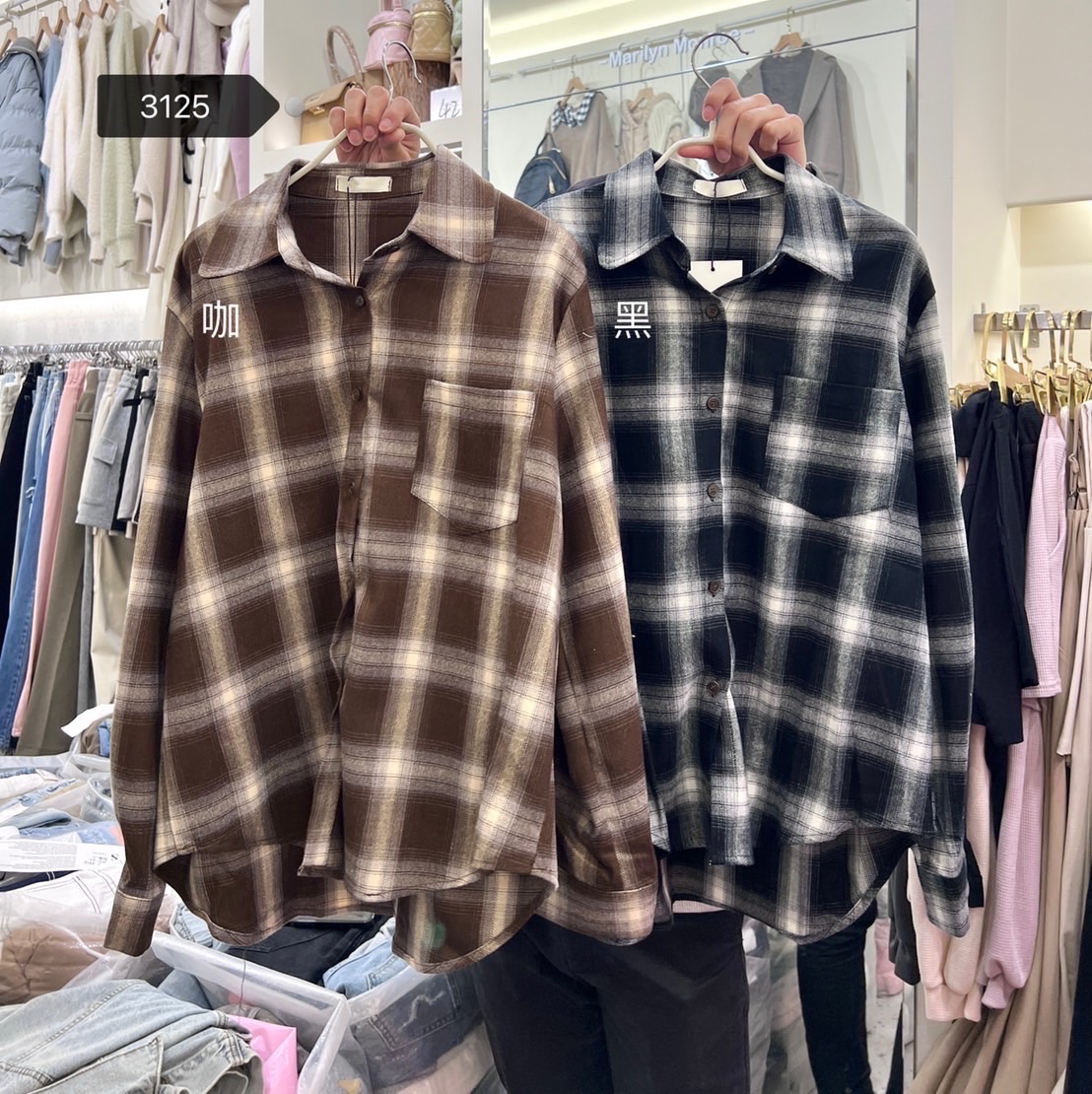 新品-毛呢格子襯衫