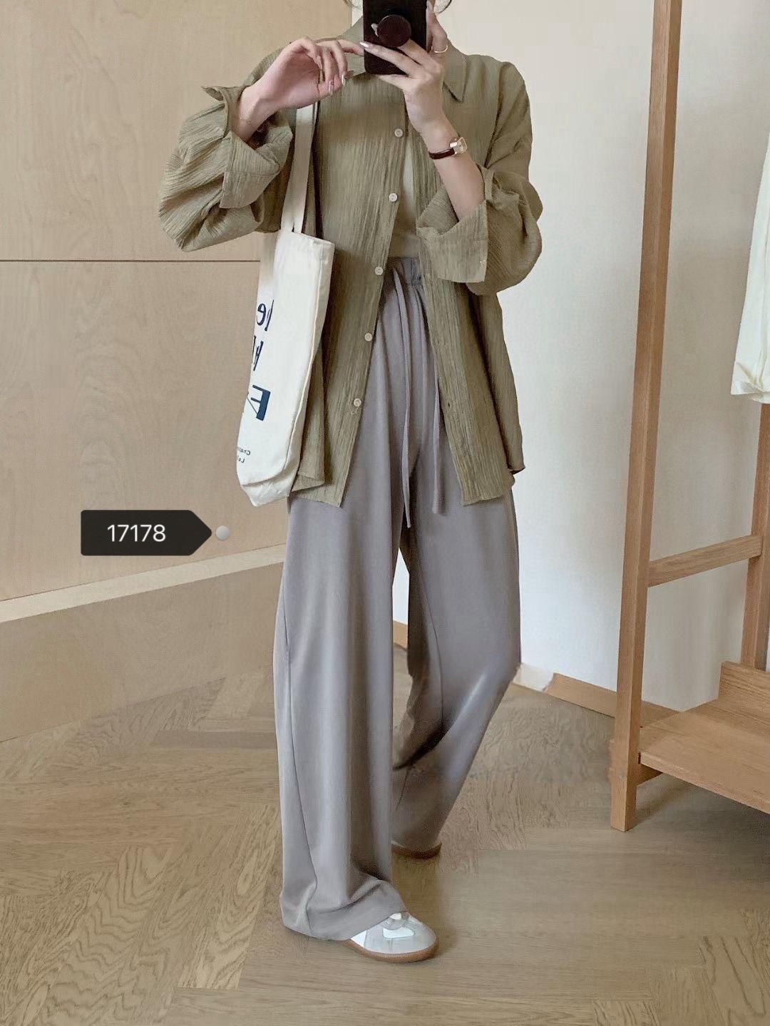 新品-抽繩綁帶親膚落地褲