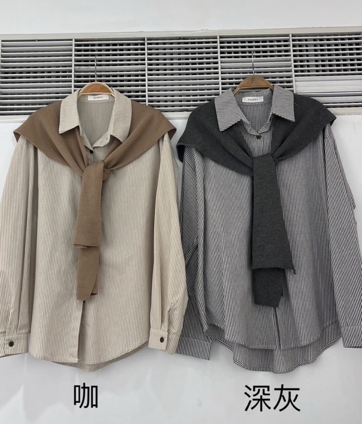 條紋披肩長版襯衫