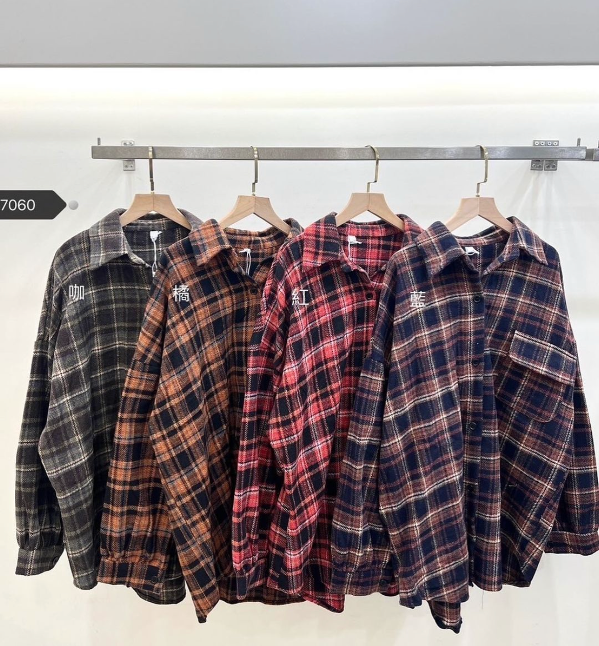 寬鬆磨毛格子襯衫