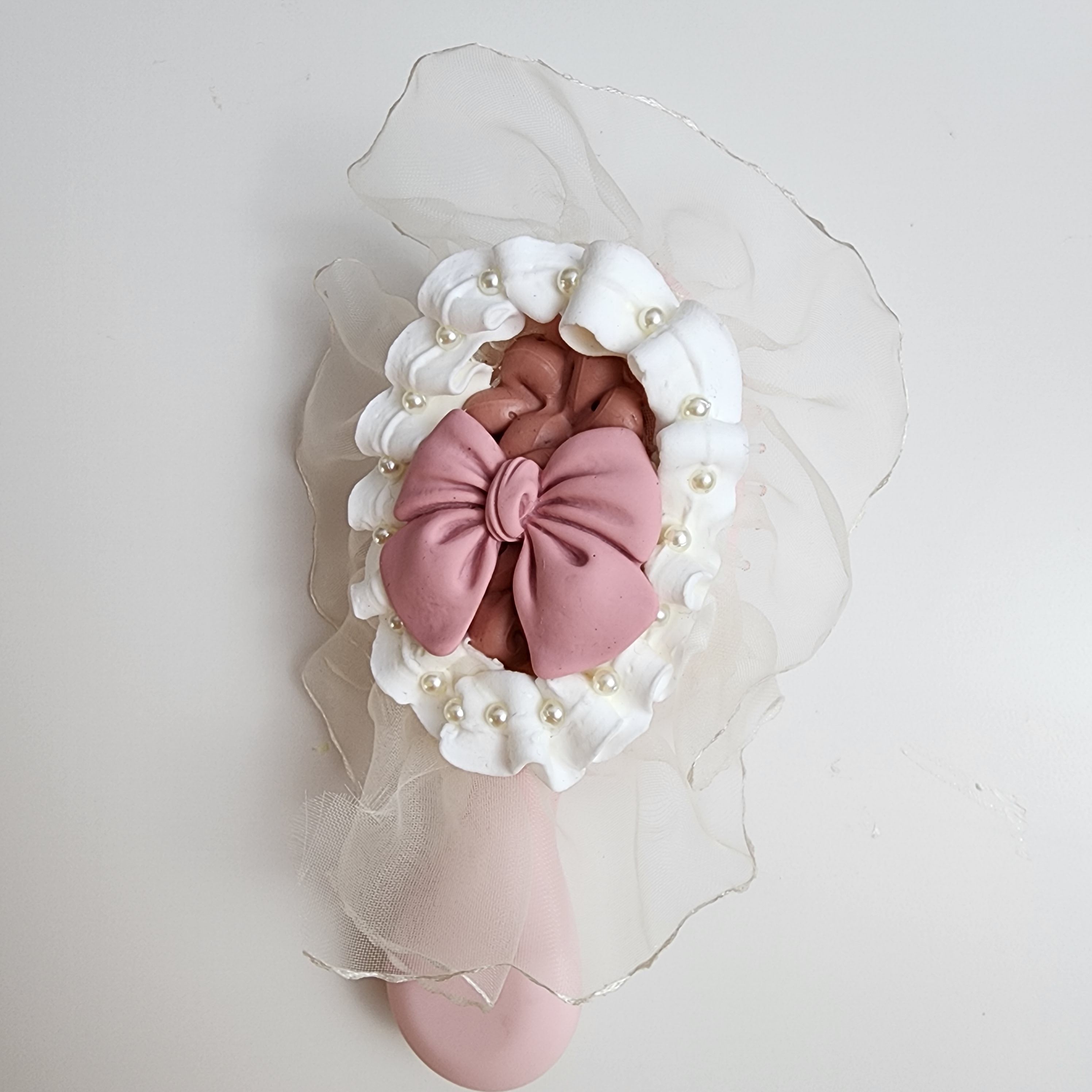 奶油膠梳子粉色蝴蝶結蕾絲