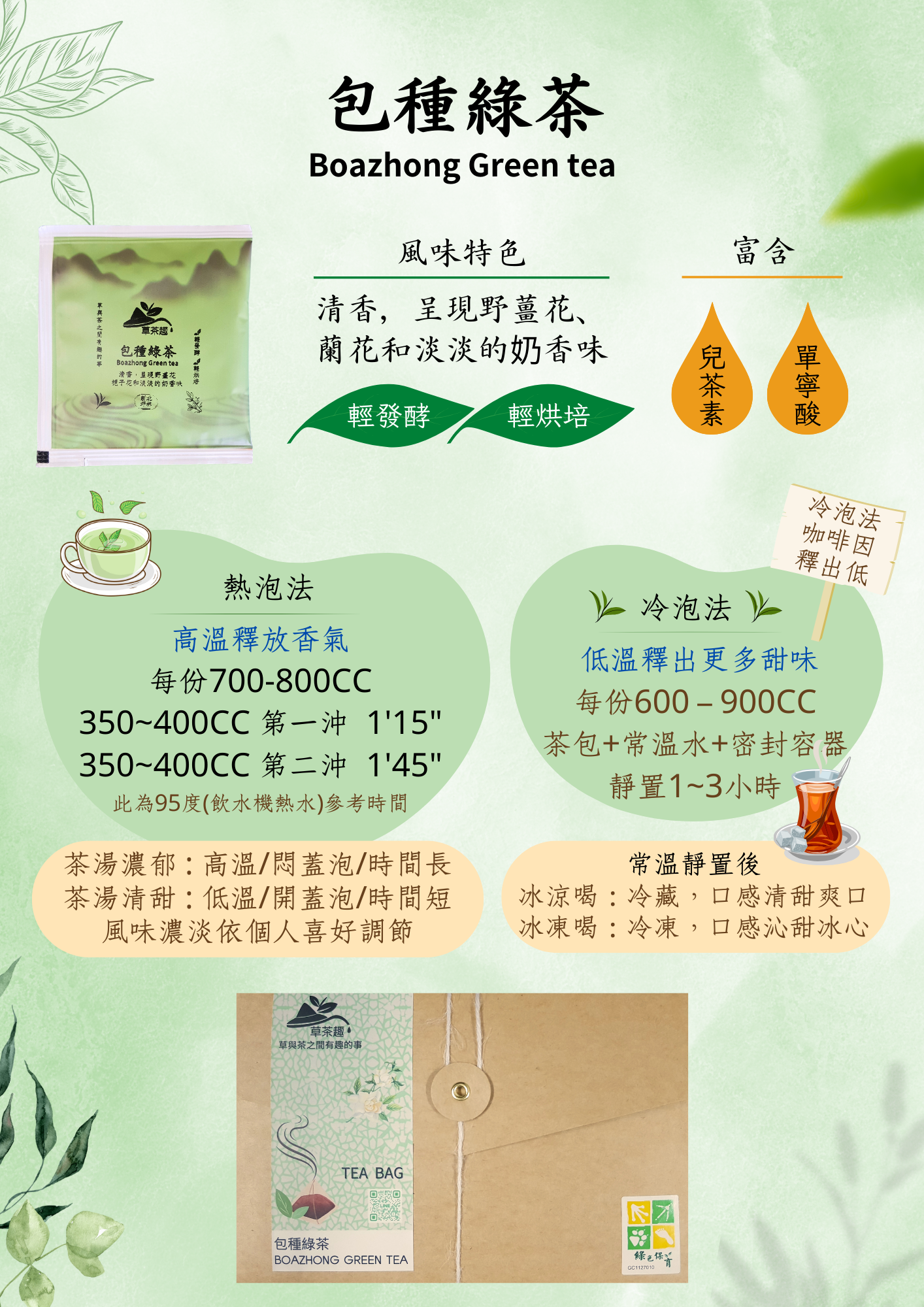 【草茶趣~包種綠茶茶包、天然紅茶茶包－《綠色保育認證》