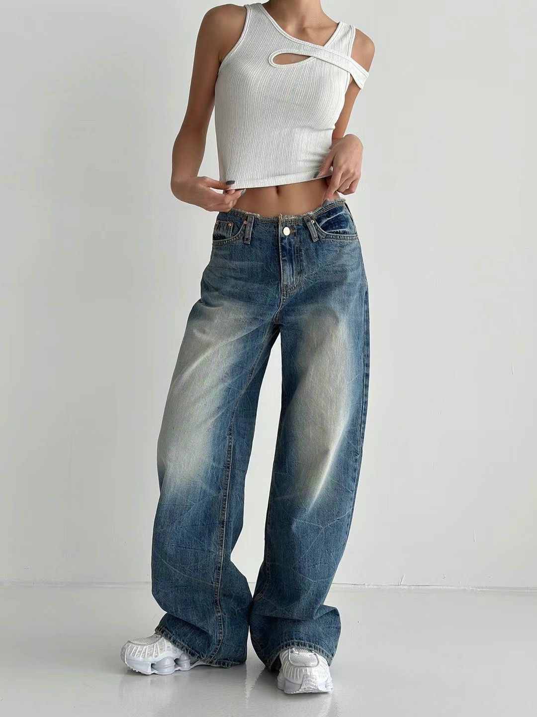 正韓🇰🇷爆款 微裂紋酷辣刷色低腰牛仔褲（闆娘小幫手自留款）