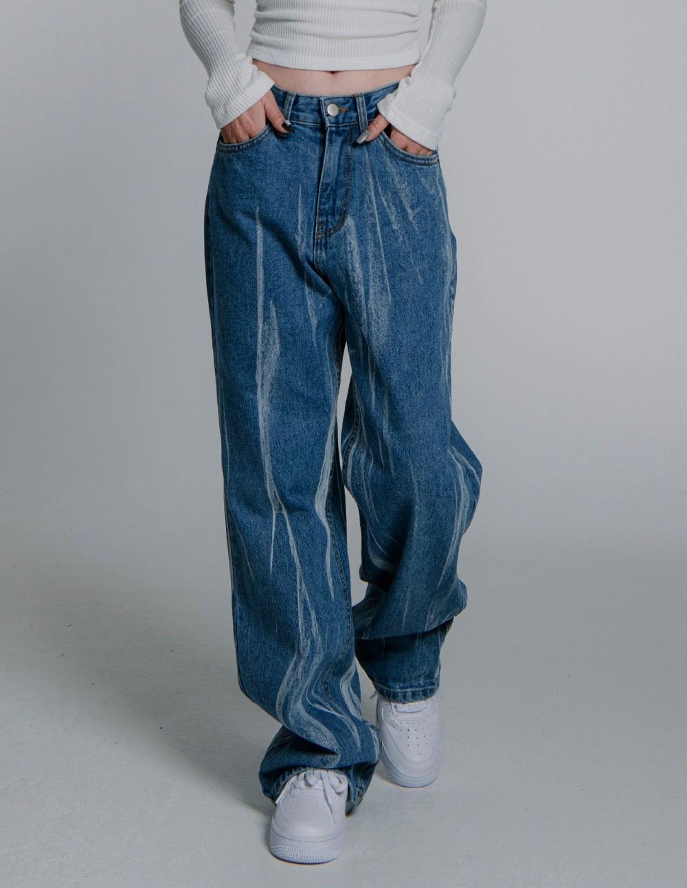 Made in Korea🇰🇷闆娘愛 限量🔥剩極少 售完不補🔥裂紋不撞高腰顯瘦牛仔褲