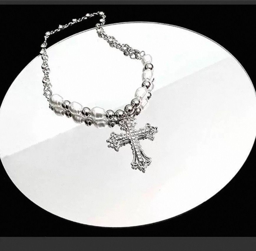 繆思女神 珍珠閃鑽十字架項鏈✝️