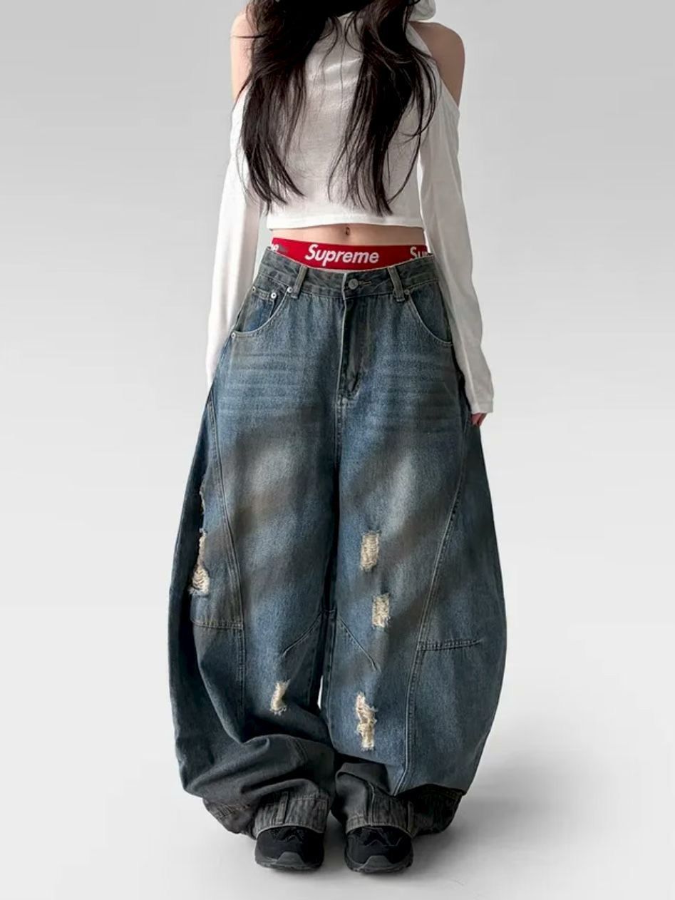 Made in Korea🇰🇷檔口歐膩強推！版型超好的倒立髒髒彎刀牛仔褲