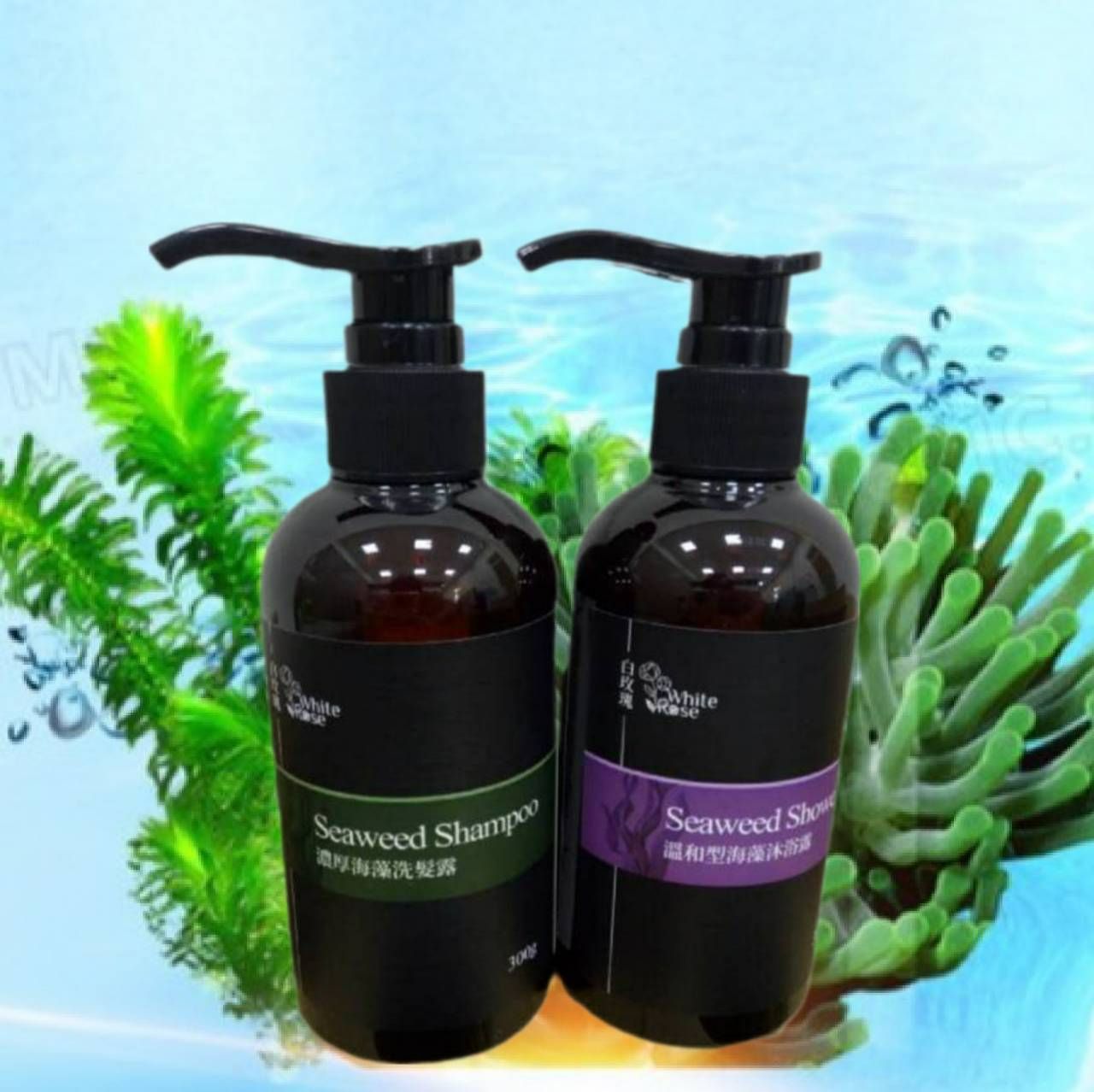 白玫瑰濃厚海藻洗髮露溫和型海藻沐浴露二件組合擁有天然療癒香氣，讓洗髮沐浴也能舒緩身心，成為令人期待的時刻
