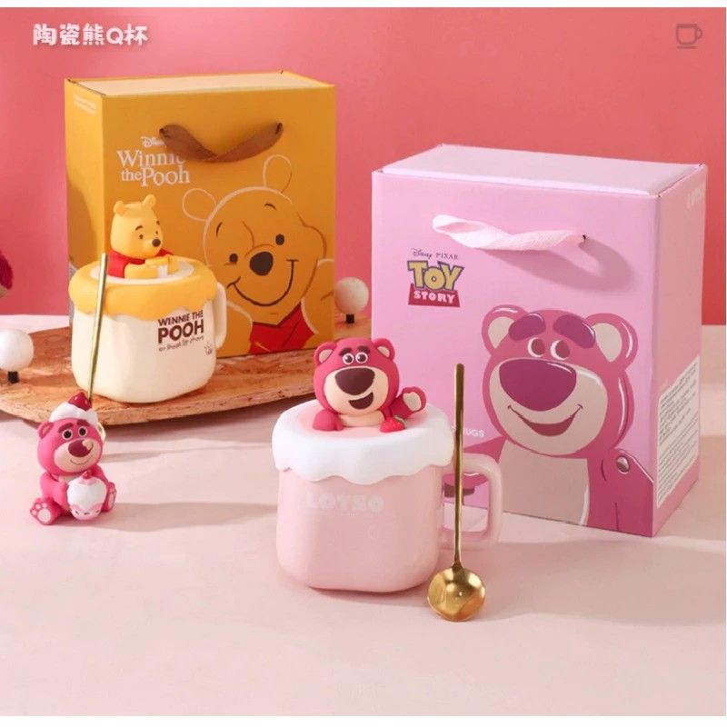 迪士尼 草莓熊 維尼 水杯 熊抱哥 陶瓷杯 套裝杯子 禮盒伴手禮 高顏值 馬克杯帶蓋 情侶杯 熊抱哥 杯子陶瓷 畢業禮物