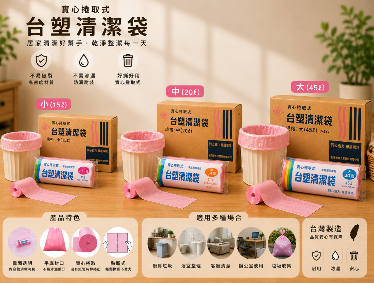 台塑垃圾袋  好拉伸  抗穿刺（MIT台灣製造）小  中  大