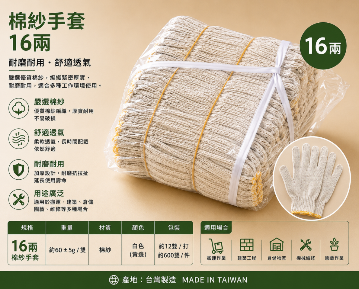 MIT台灣製造#手工棉紗手套#工業手套 #20兩手砂 #紅線/黃線 #棉紗手套 #棉手套 #工作手套（超取最多6打）
