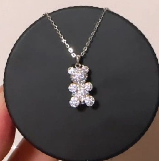 純銀項鍊-滿鑽小熊