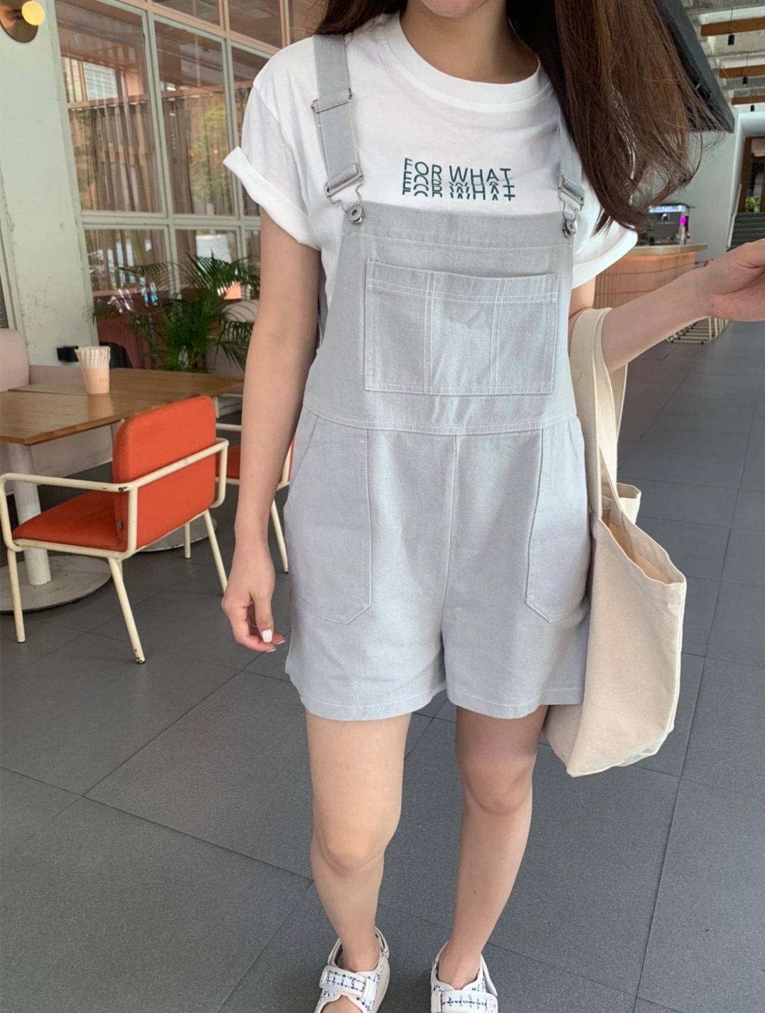 小清新車線吊帶褲