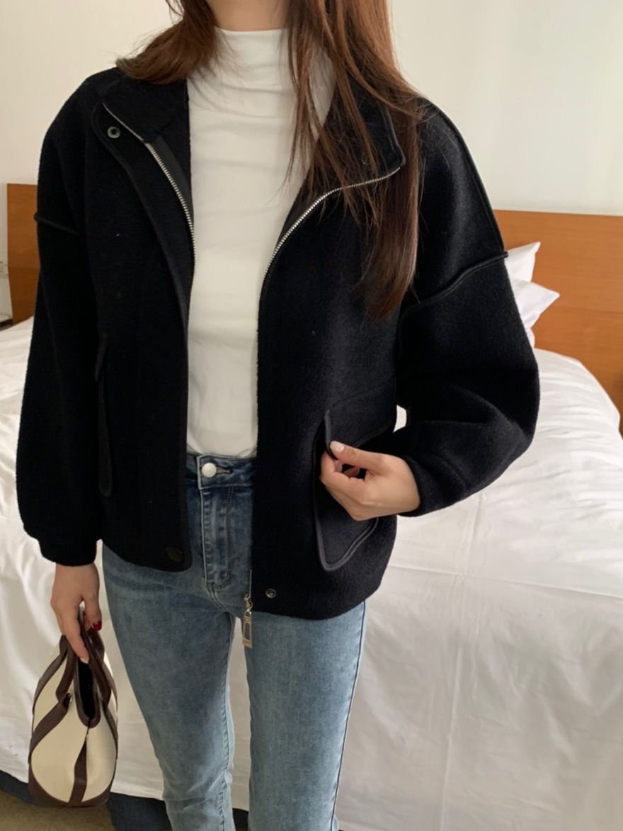 水貂毛拉鍊立領外套