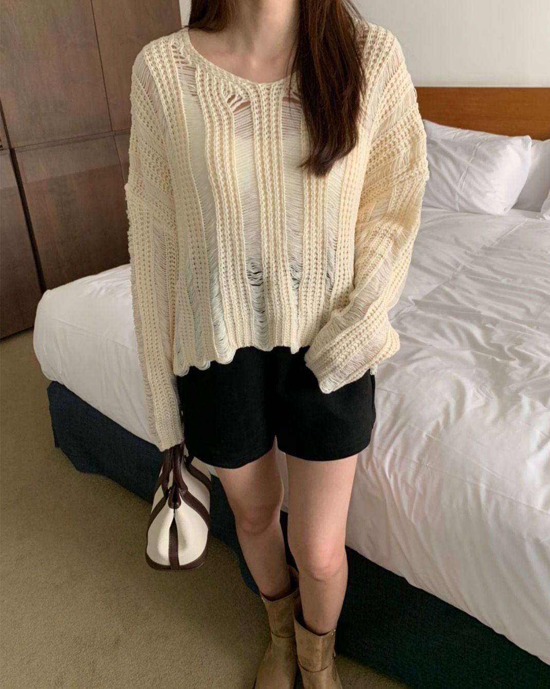 不規則針織長袖上衣