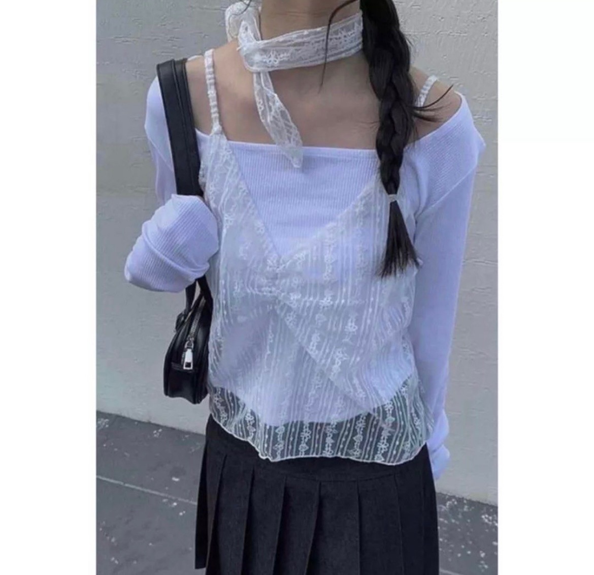 蕾絲小圍巾上衣