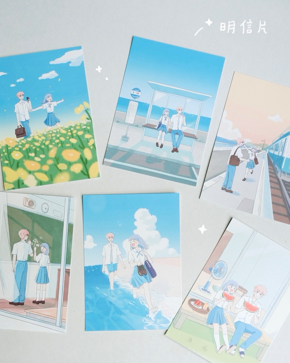 ᴺᵉʷ夏日學生姆白插畫明信片｜六款