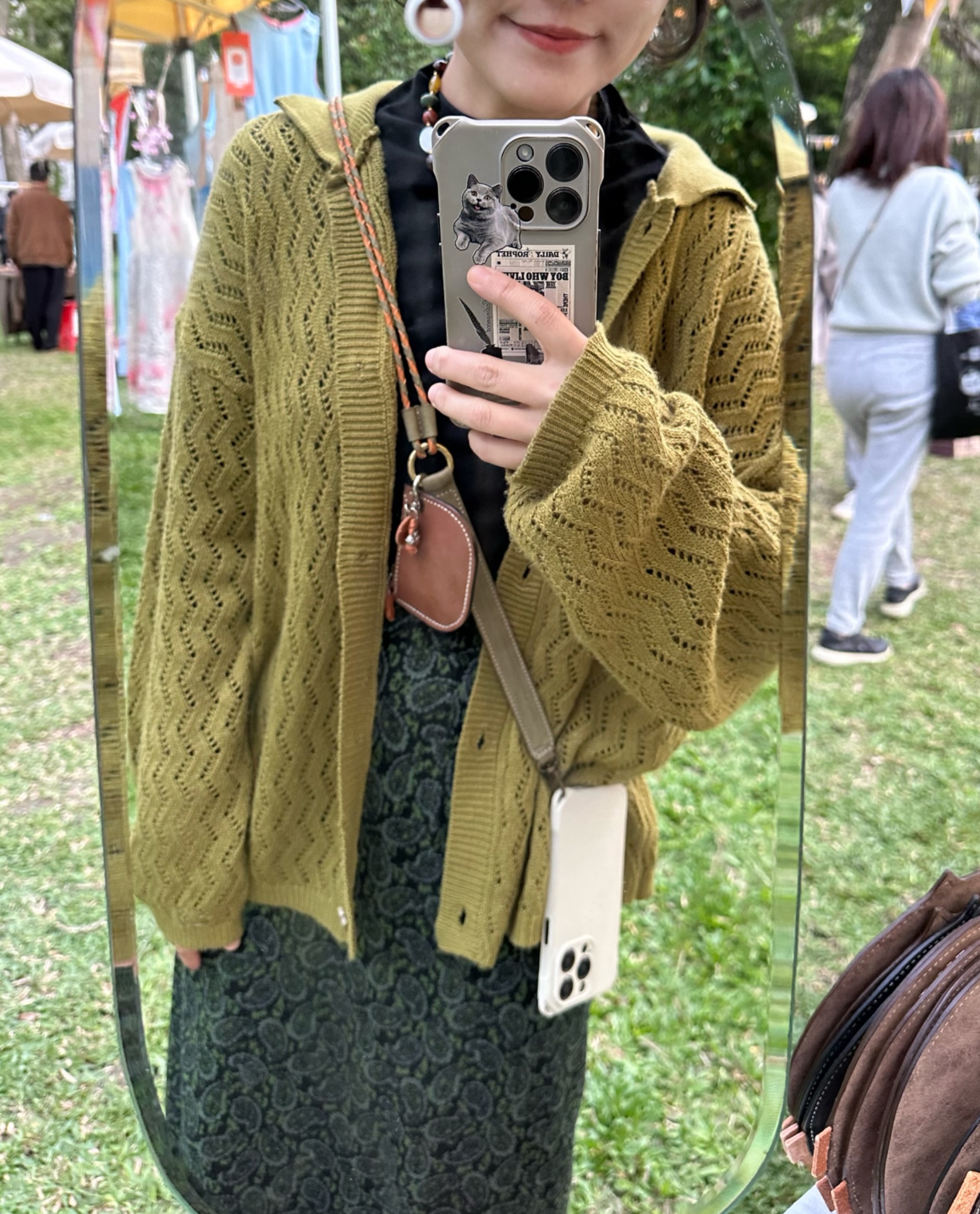 苔蘚綠編織手機背帶