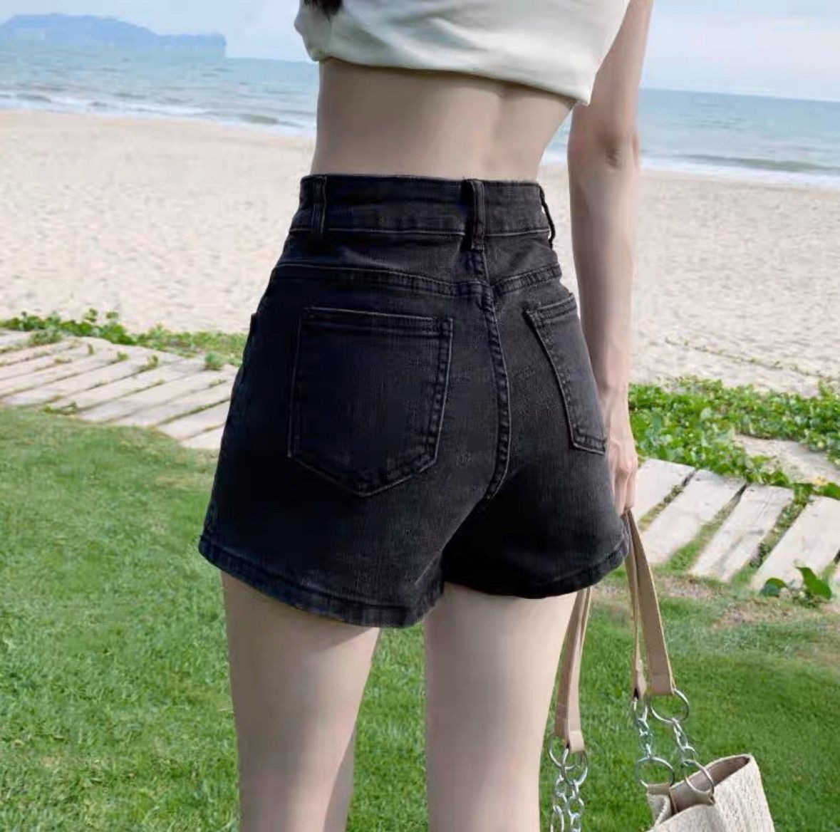 高腰彈性小角短褲