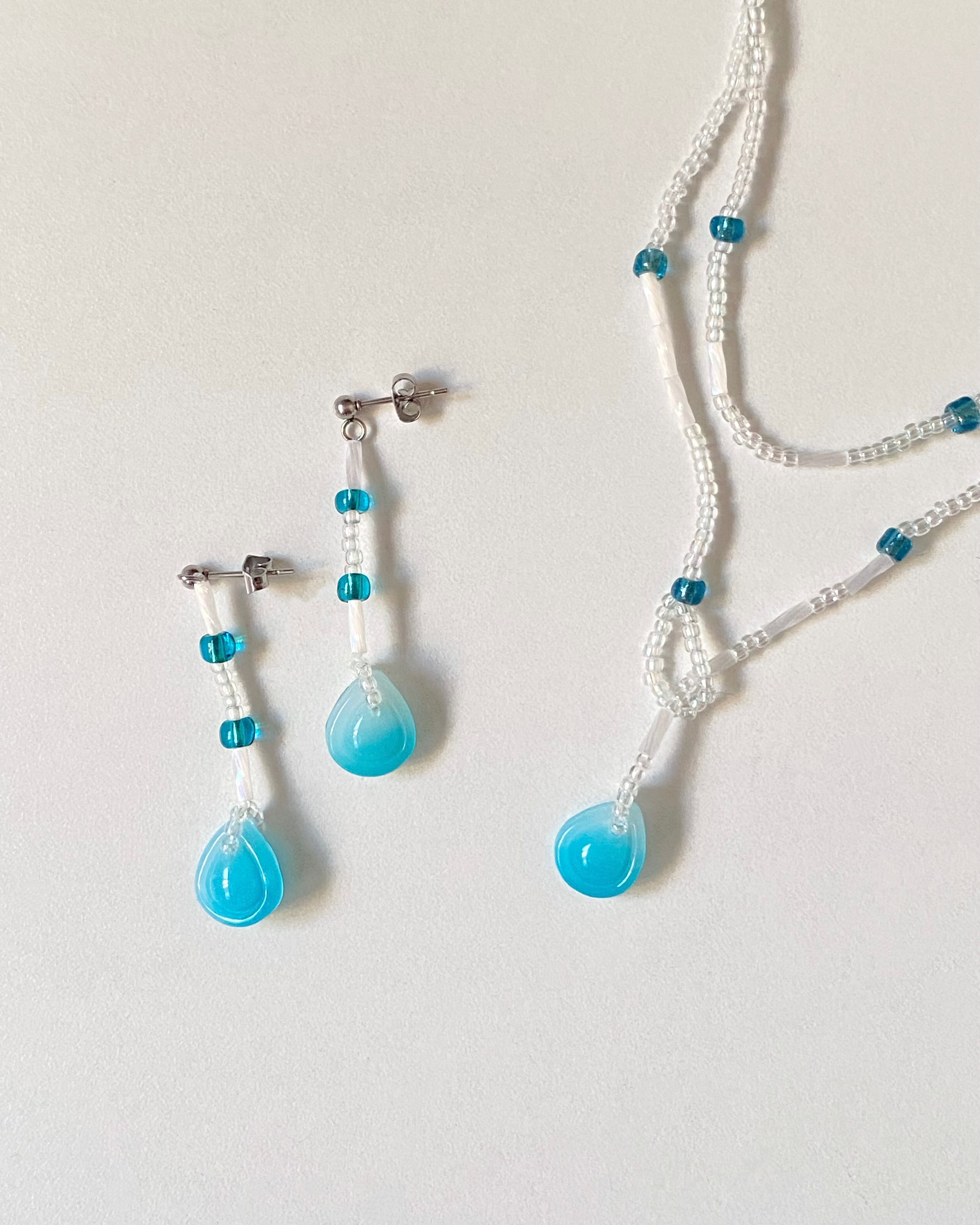 手作軟陶耳環＆項鍊「夏日呢喃」系列 — 水滴