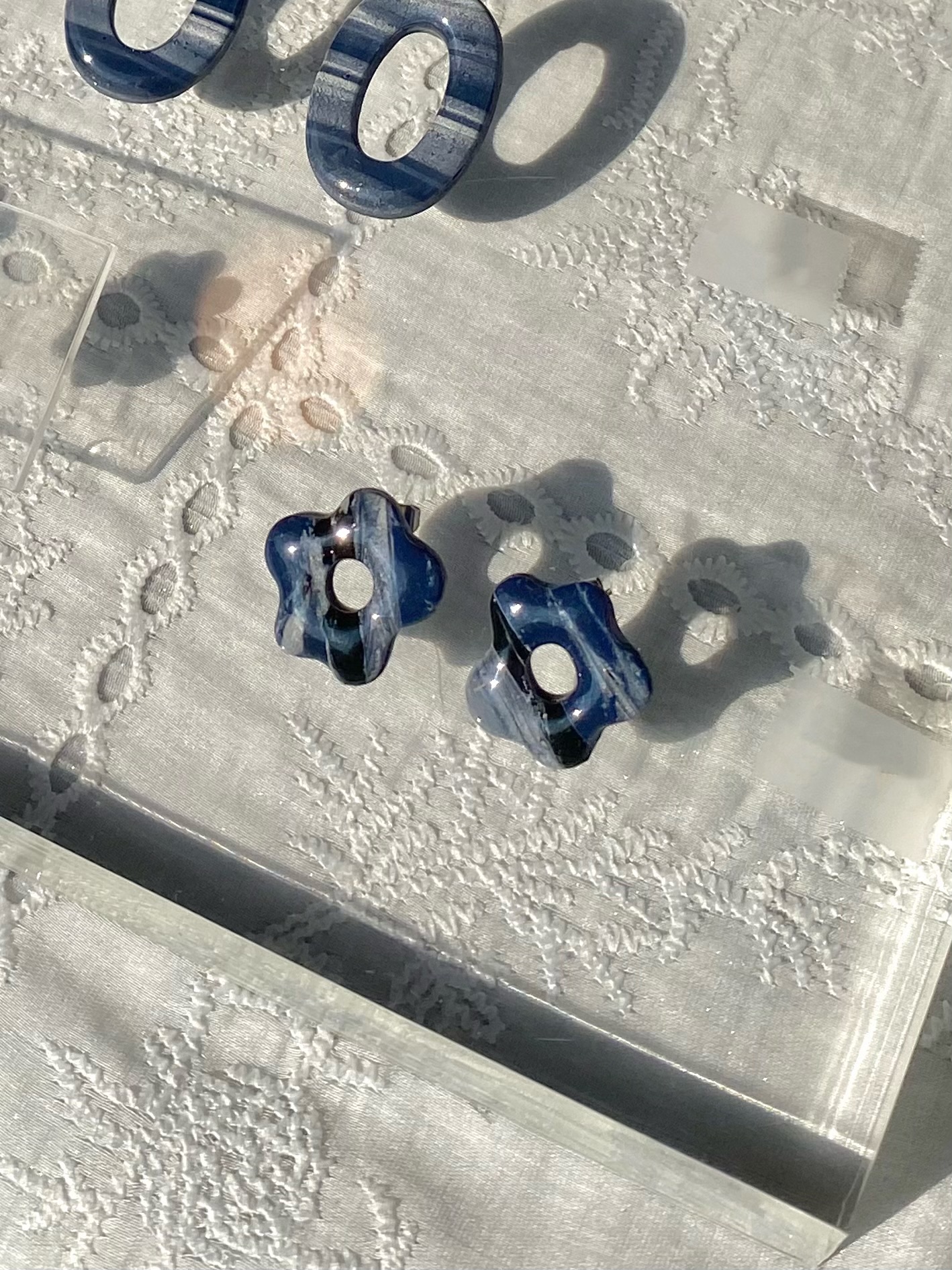 手作軟陶耳環＆戒指＆項鍊 Blue night系列 經典花花