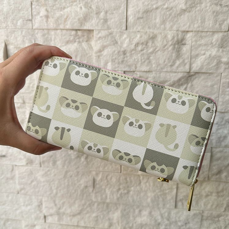 復古灰階大頭粉圓多夾層長夾