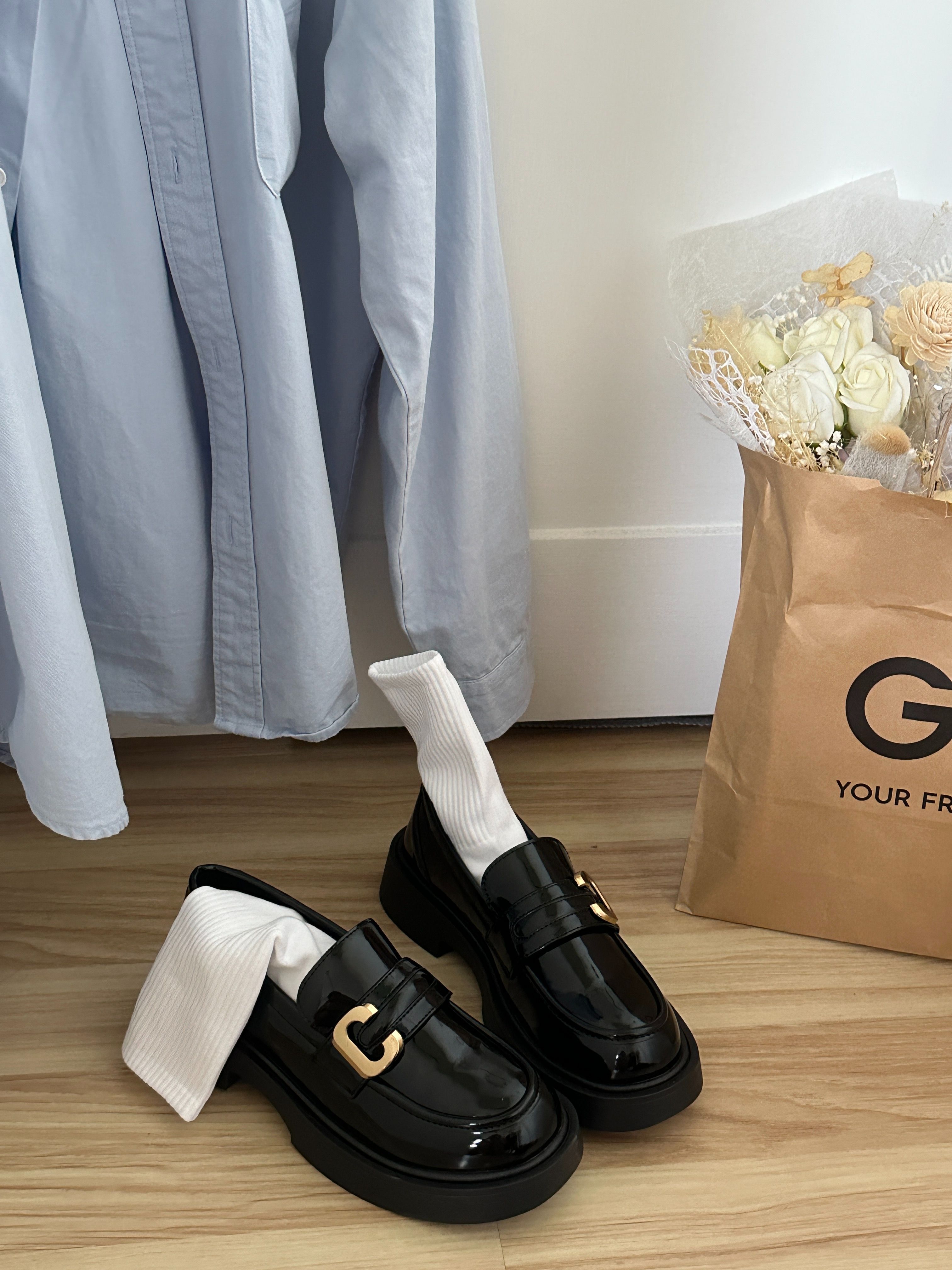 C型質感百搭小皮鞋實拍現貨