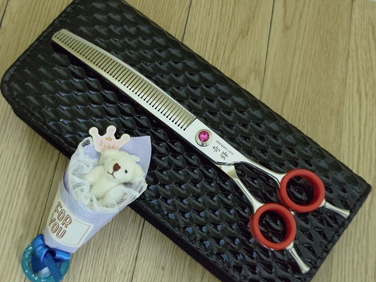 【奇鋒剪刀】在台現貨-寵物牙剪 7.5吋魔術彎牙剪-十色鑽任選-雷刻名字- 在台維修研磨!