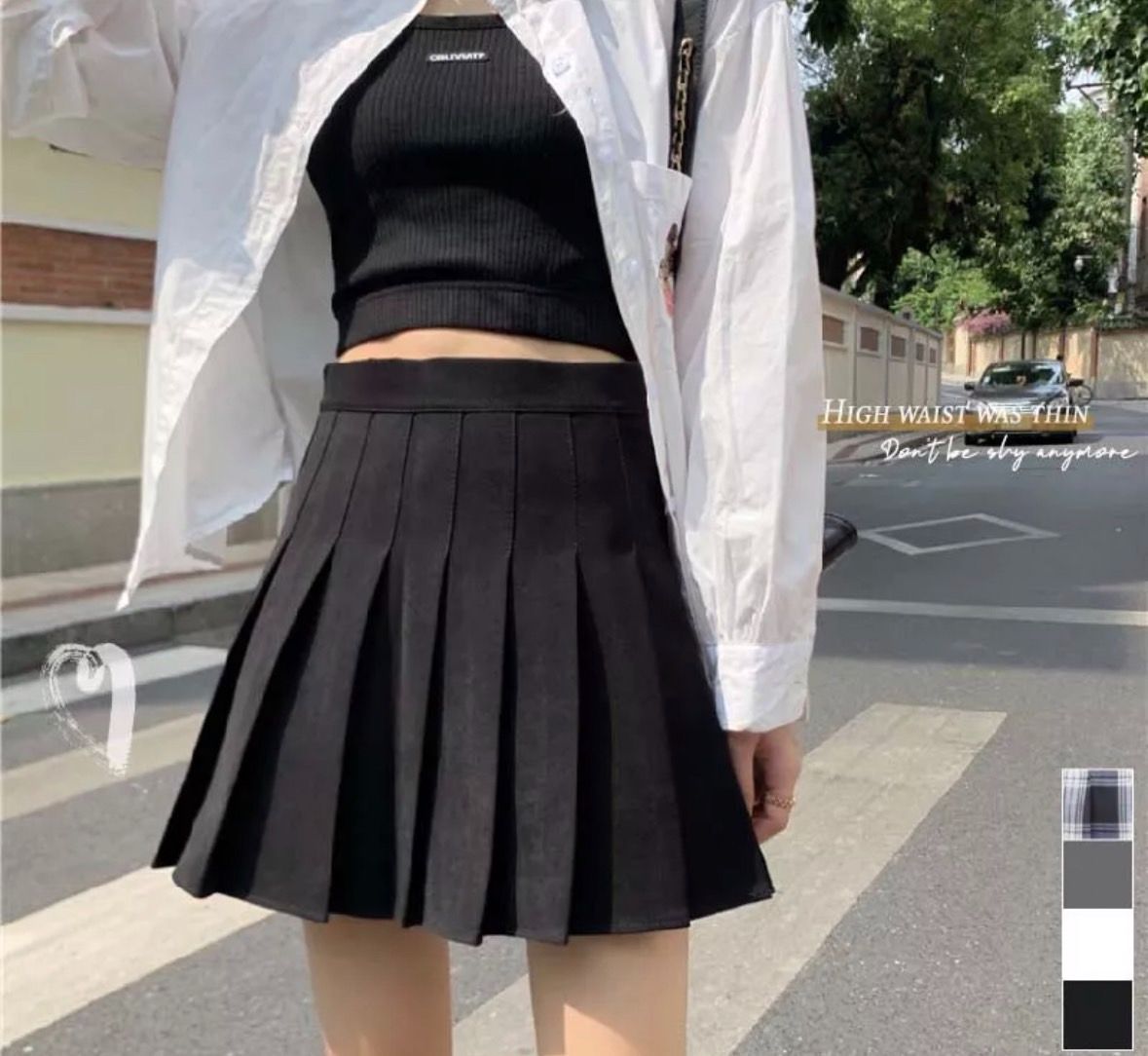 百褶高腰短裙（內有安全褲 ）