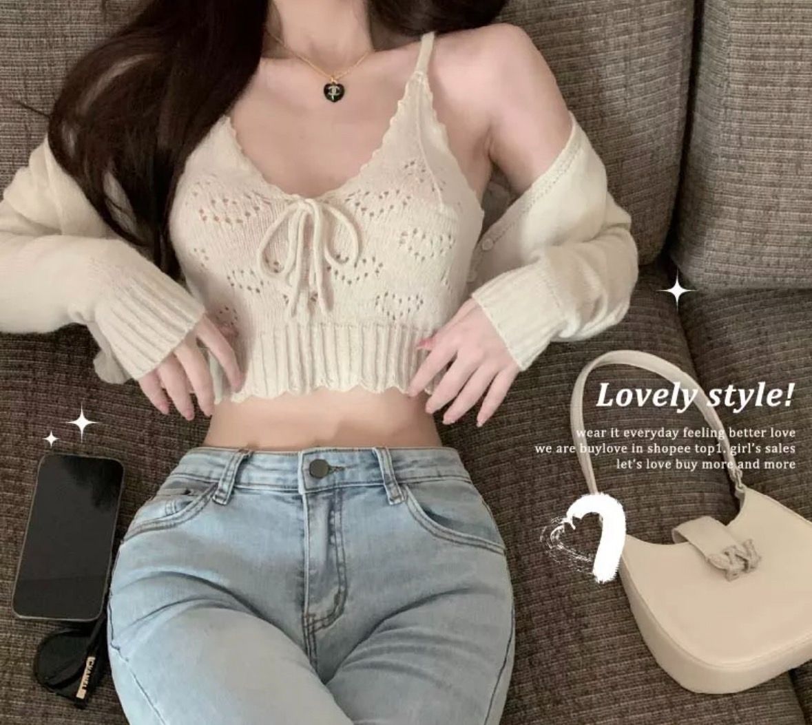 甜辣針織設計感細肩背心+外套2件式 有彈性