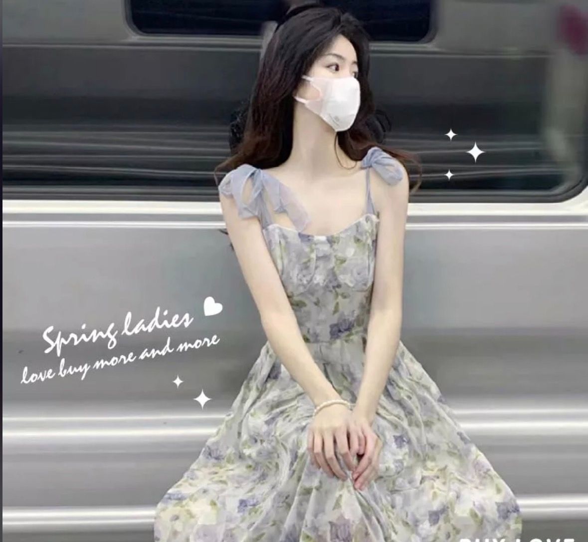 法式碎花油畫風綁帶吊帶連身洋裝