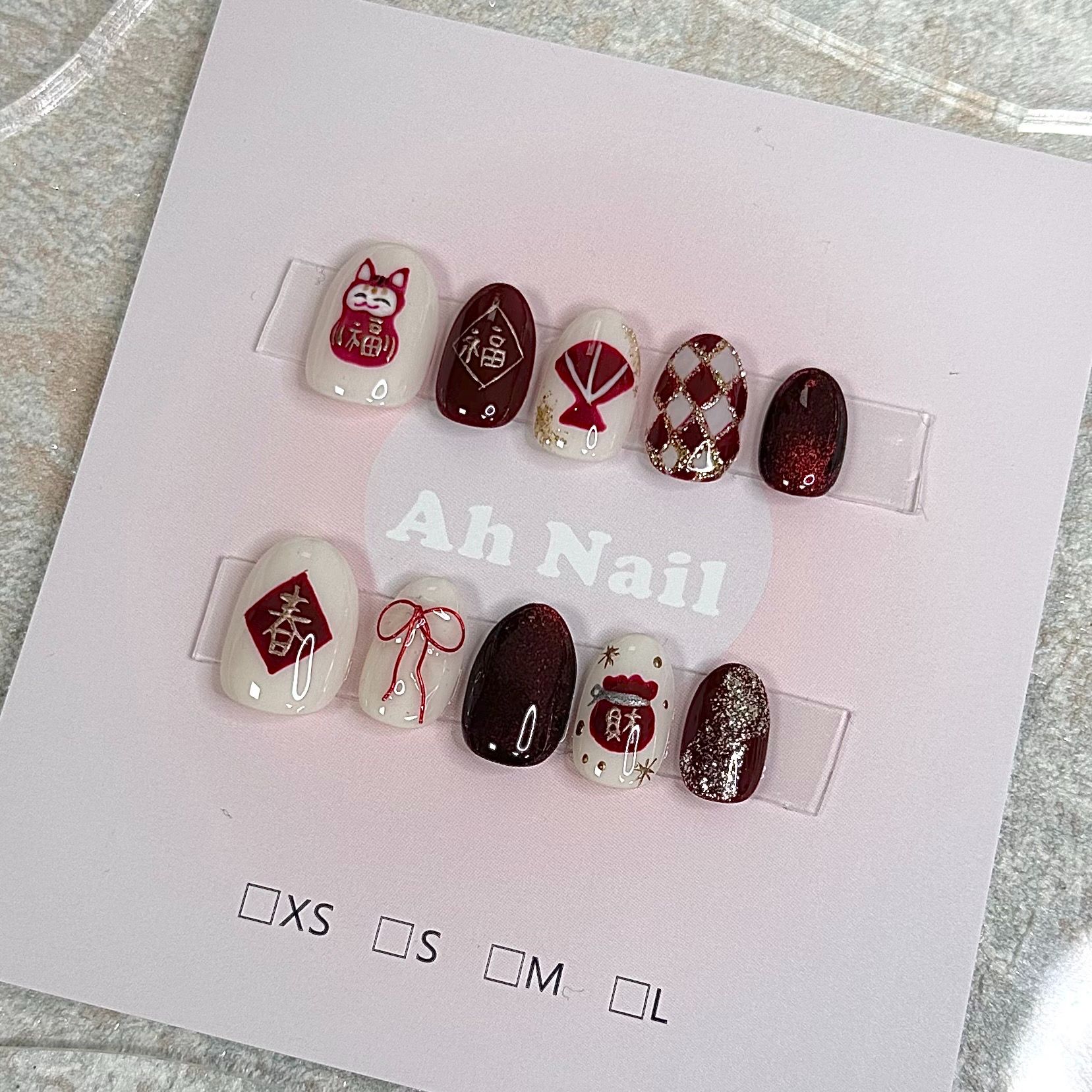 現貨 S 手繪貓達摩福氣美甲