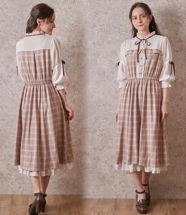 axes femme 咖啡色格子OP