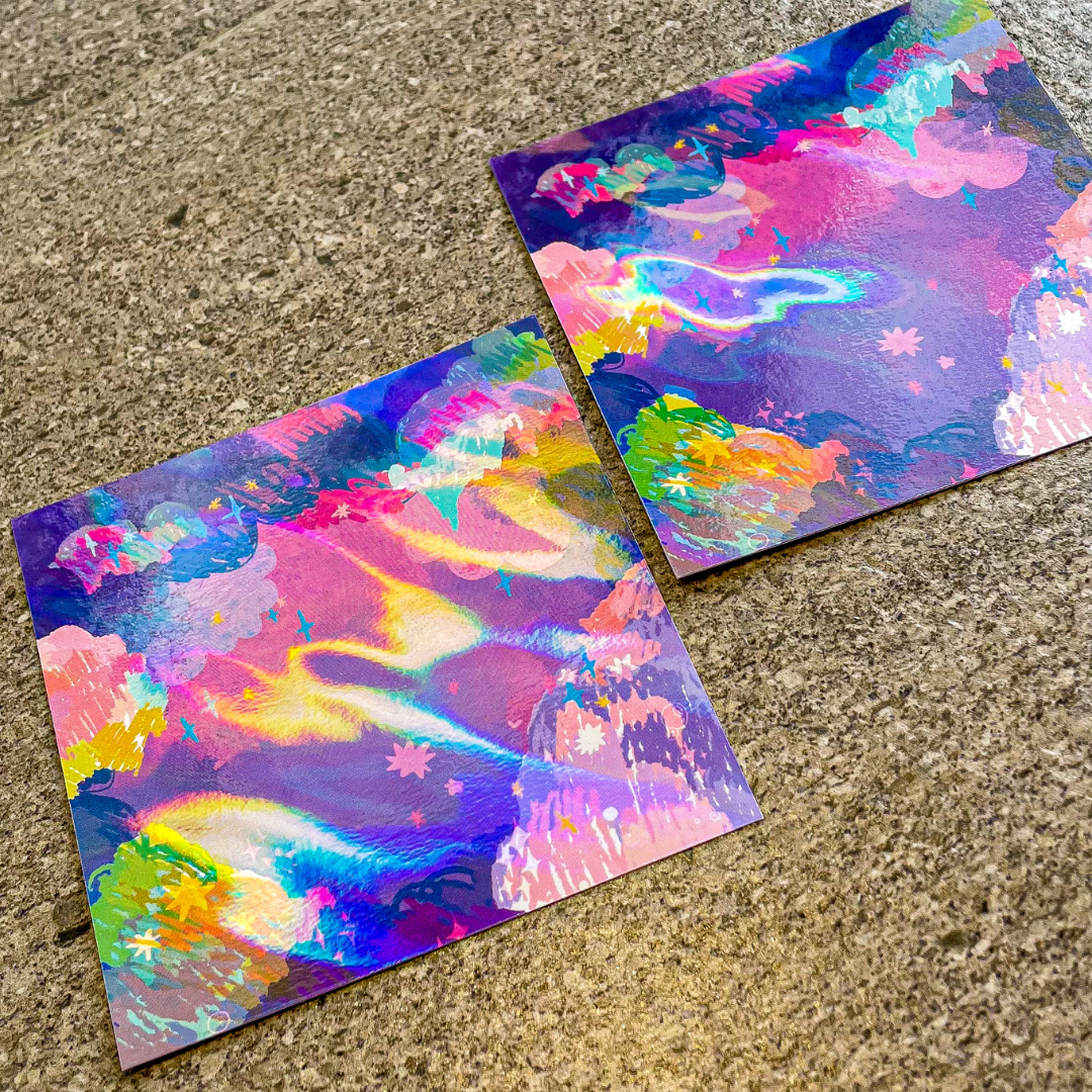 第五泛音系列 兩款 祝福 極光 銀河感閃亮膜方卡 明信片