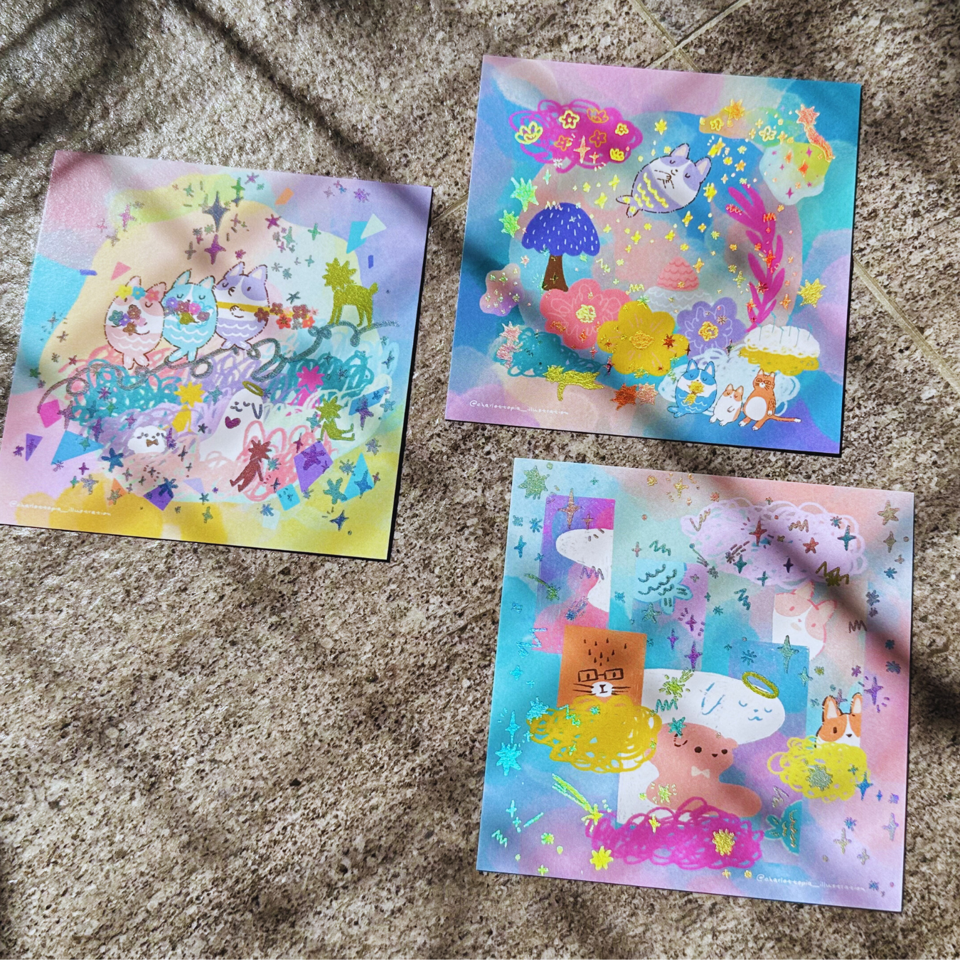 鏡像泡沫 星星 燙印明信片 卡片 10x10cm