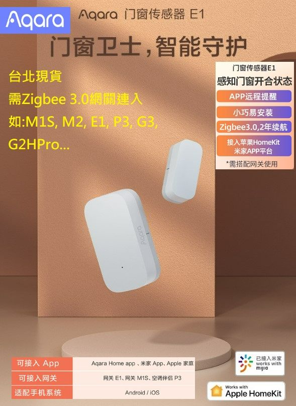 【台北現貨 當日出貨】新款Aqara 門窗傳感器 E1 ZB 3.0 智能家居 ZigBee 門磁 防盜  內附範例