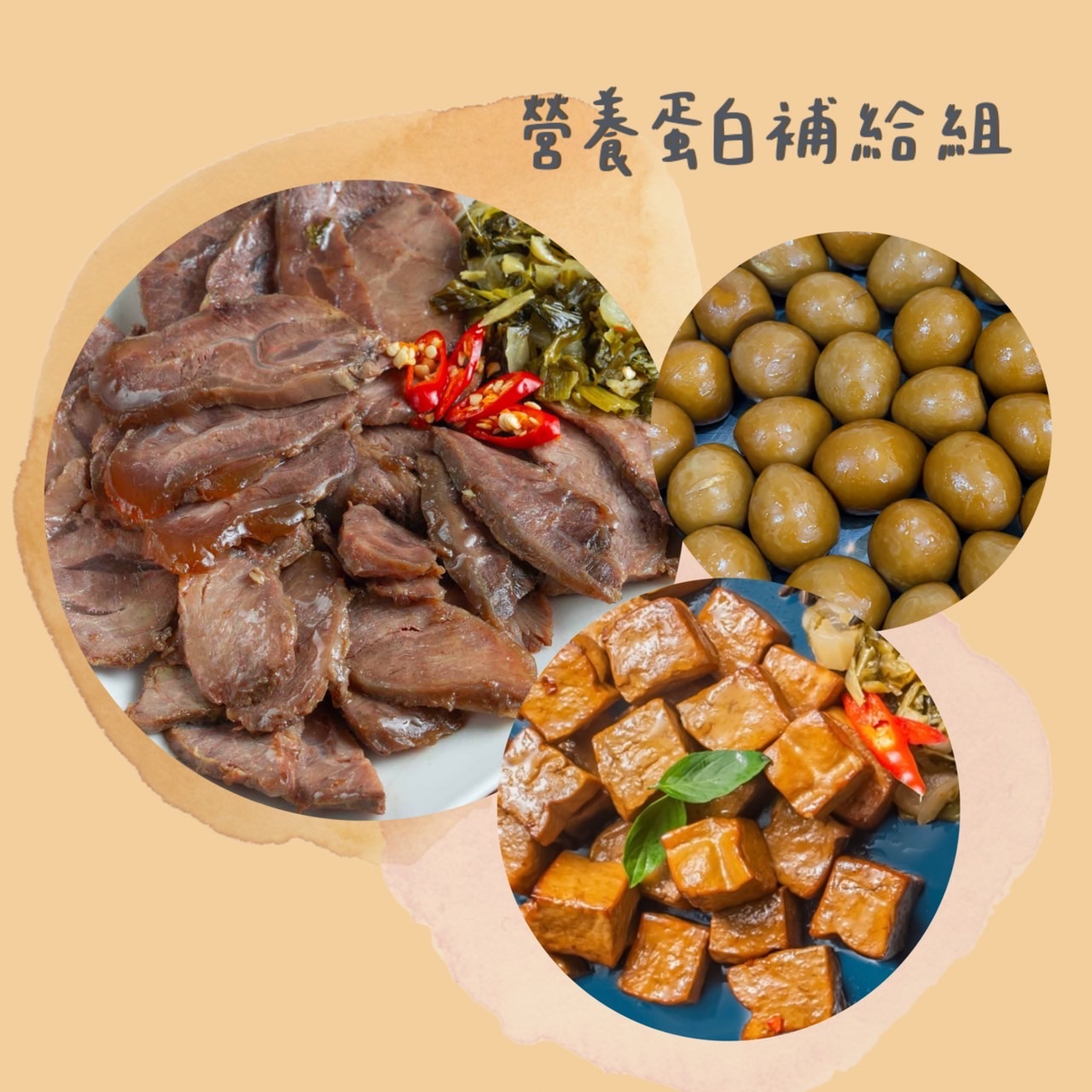 營養蛋白補給組，共三包（牛腱 + 鳥蛋+豆干）