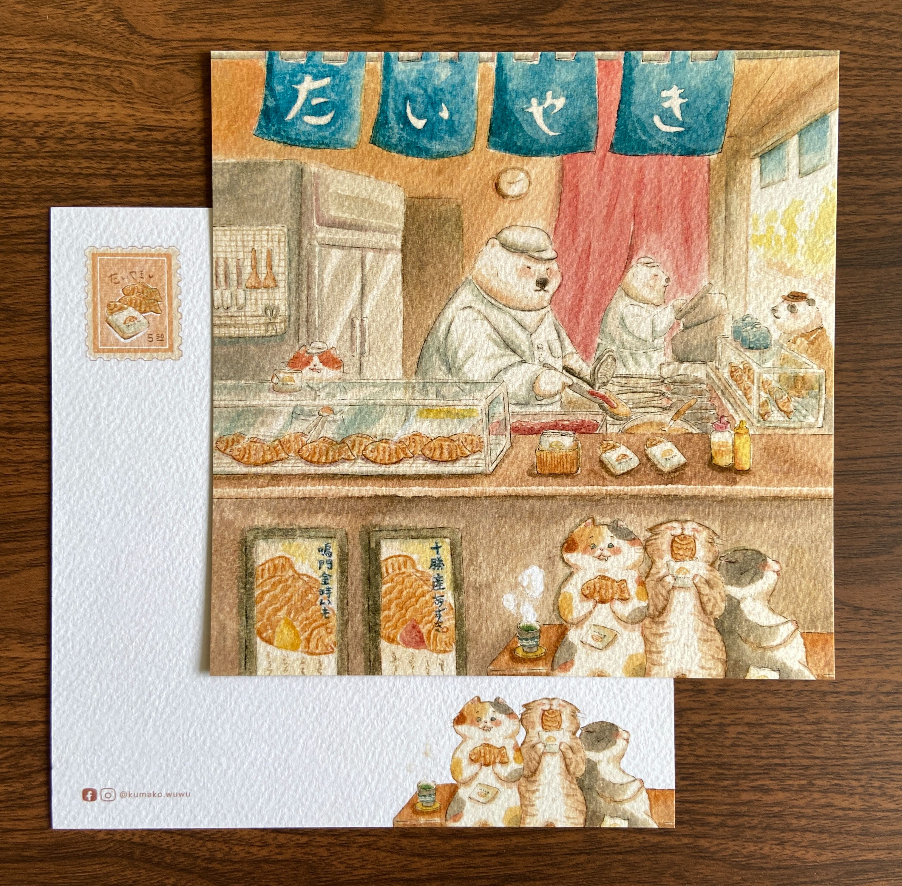 正方形插畫卡片《鯛魚燒老舖》