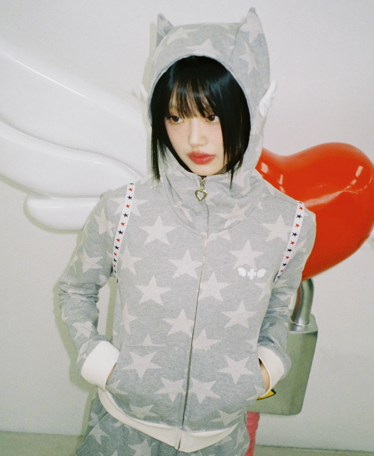 CLUT STUDIO 별의 천사 날개 집업 후드 탑 - 그레이