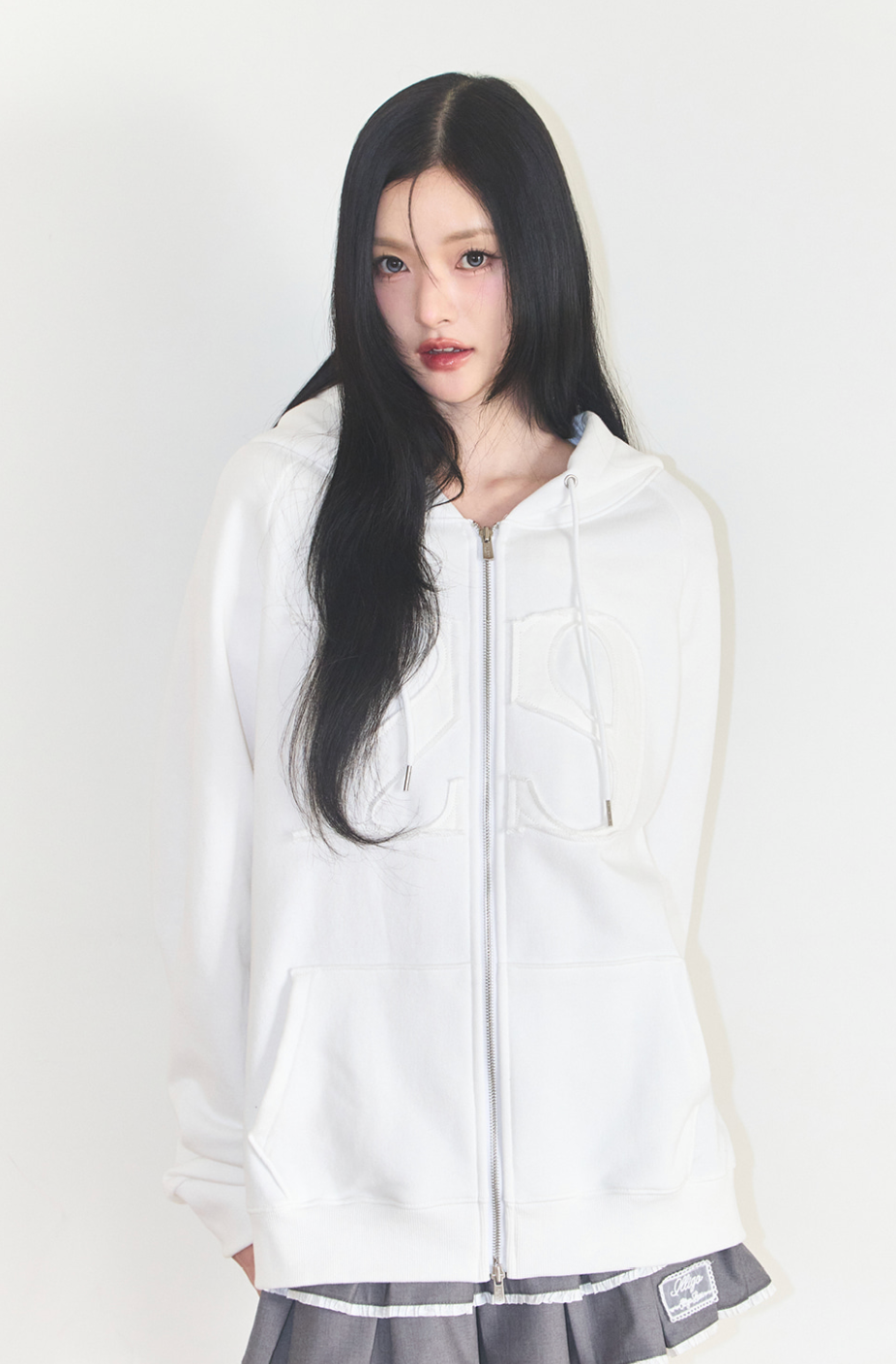 illigo 129 로고 패치 후드 집업 화이트