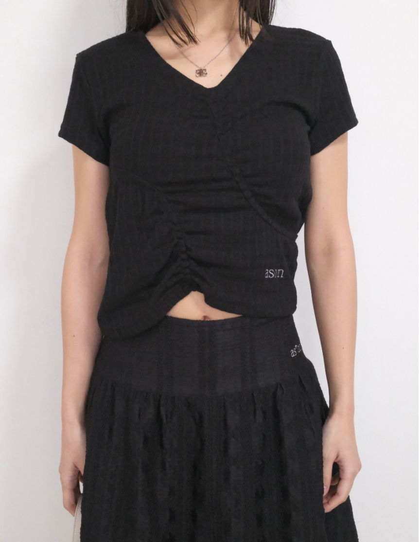 ason SOFT SHIRRING TEE / BLACK