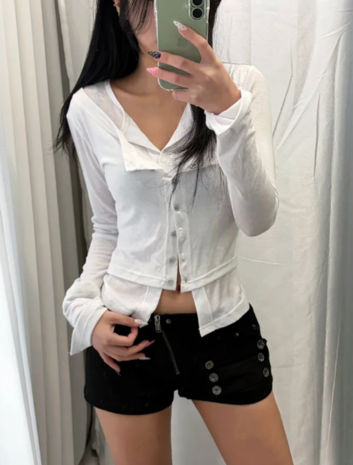 erte U-Neck Double Button layered Cardigan