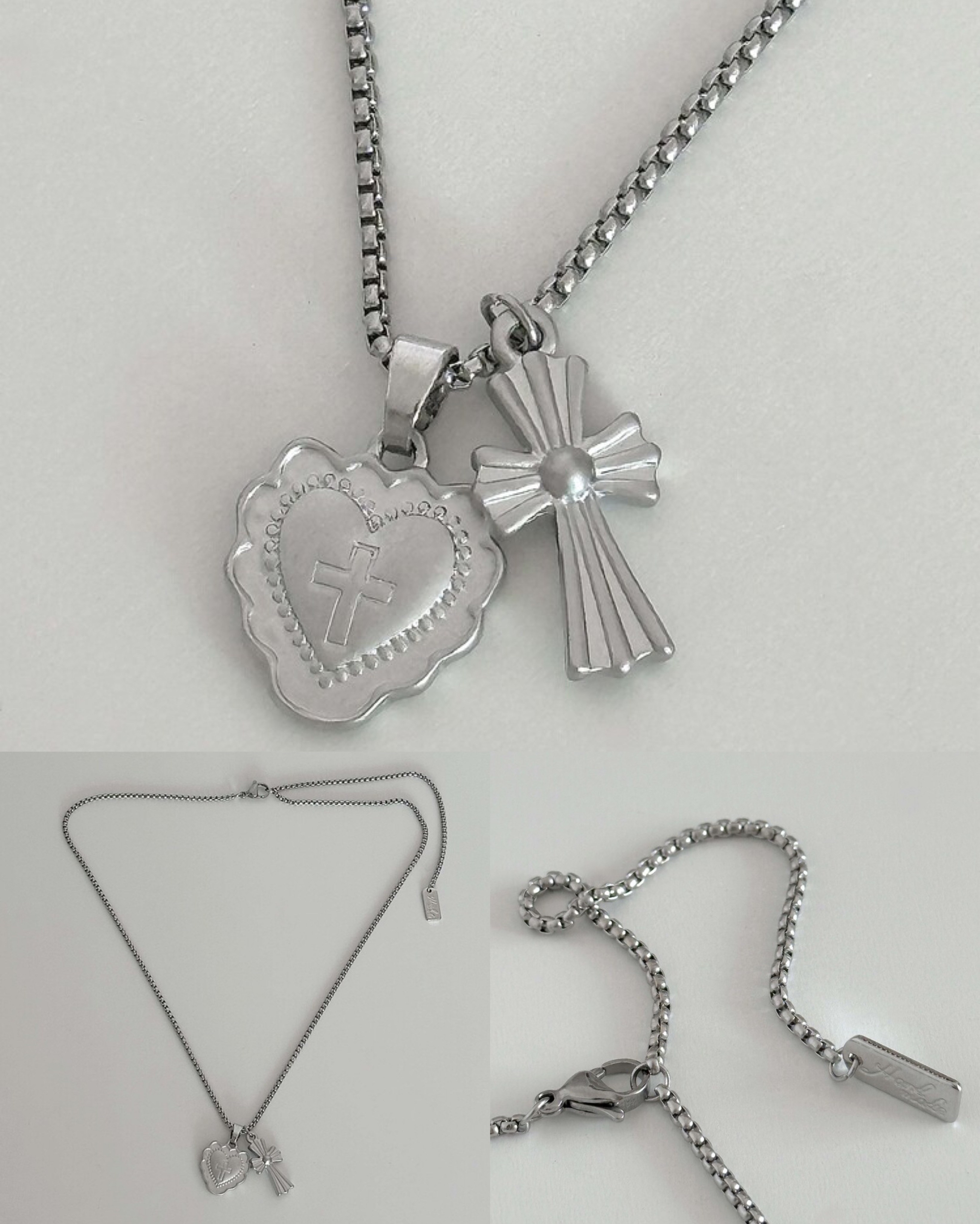 Rei同款 matt heart cross necklace