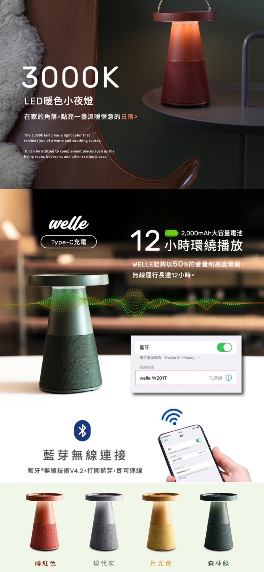 韓國Welle小夜燈藍芽喇叭