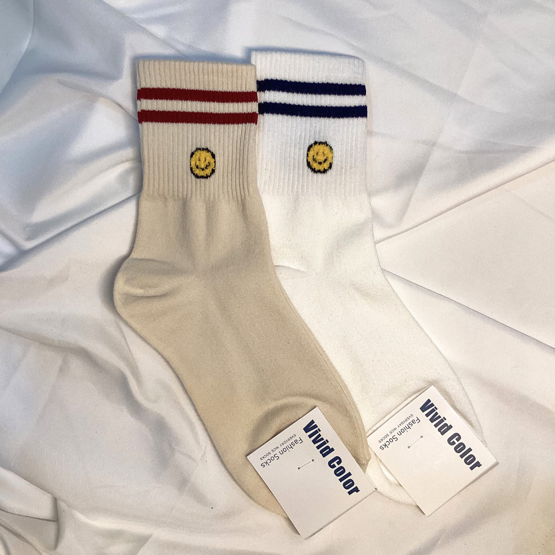 條紋微笑中筒襪