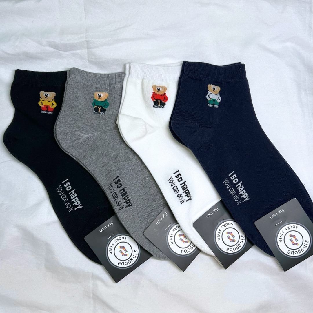 運動風熊熊短筒襪