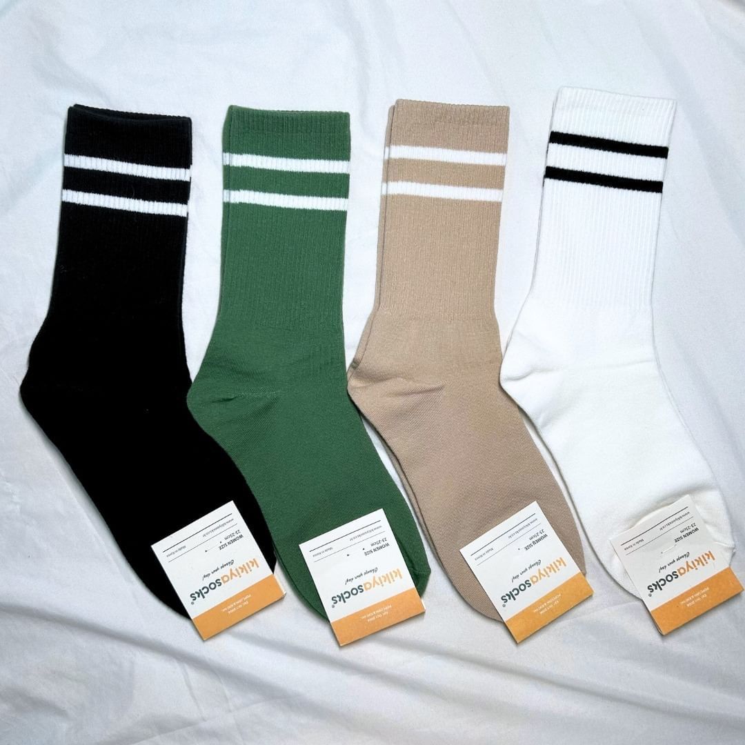 條紋運動風中長襪