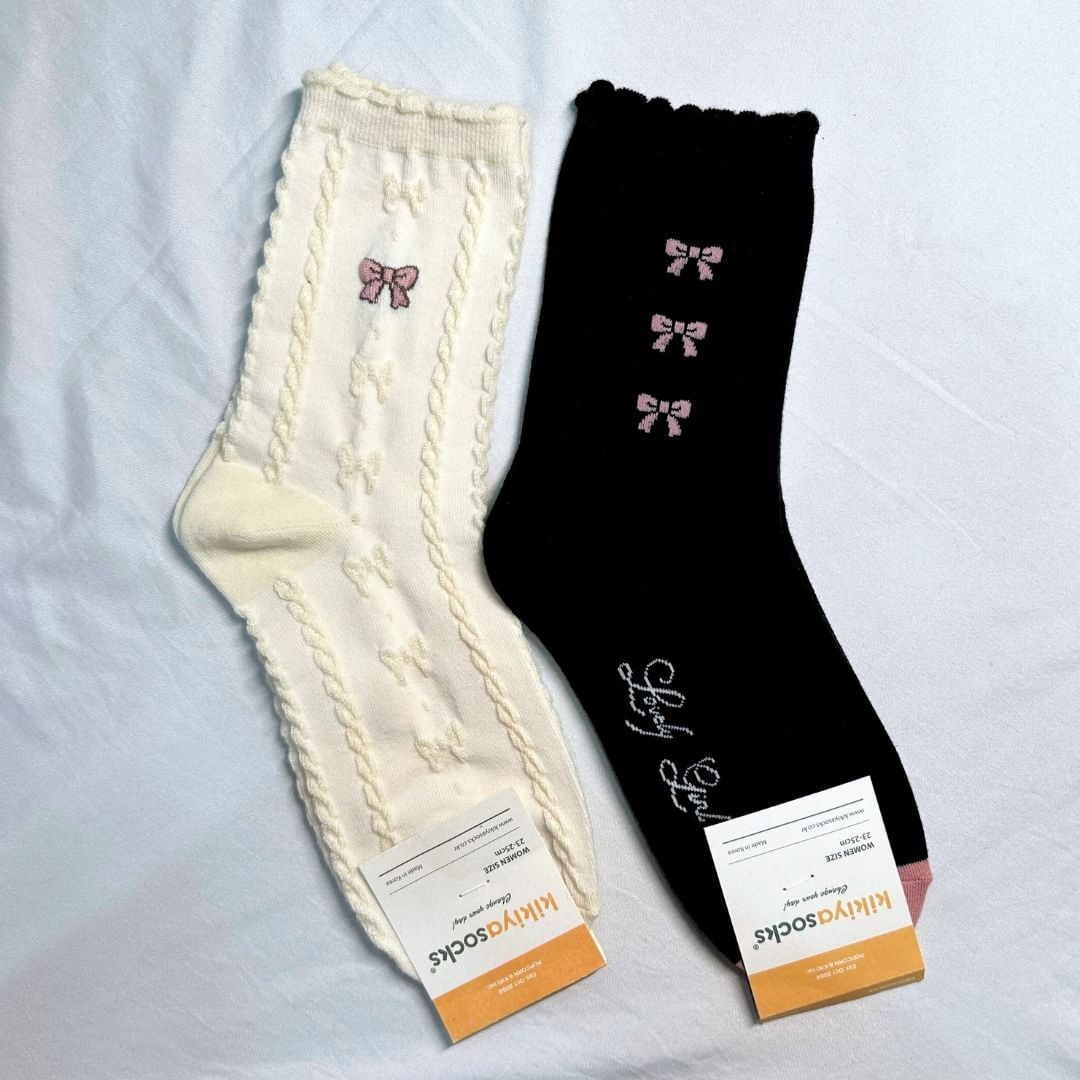 花邊蝴蝶結中筒襪